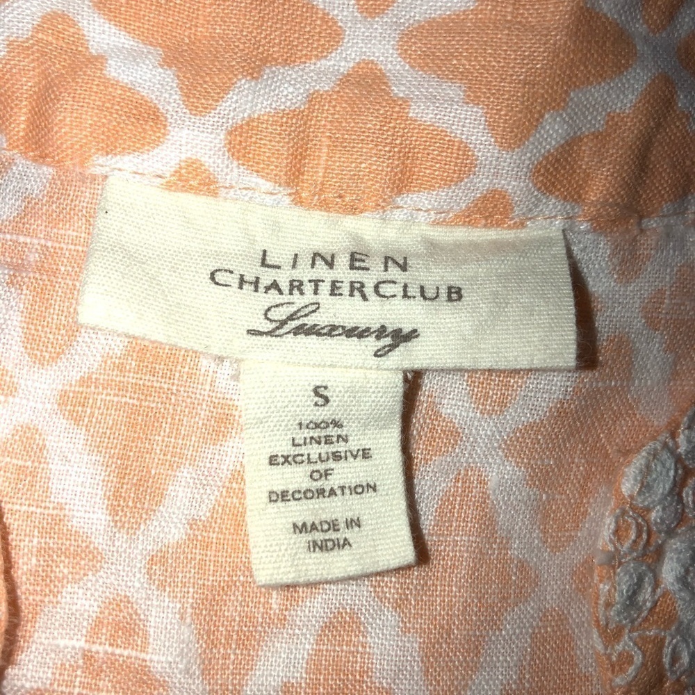CHARTER CLUB Luxury 100% Linen Embroidered 3/4 Sleeve Tunic Top Sz S - Picture 8 of 9